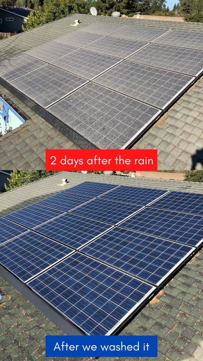 Before and after solar panel wash